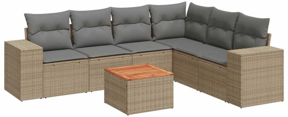 Sofa Sofos komplektas su pagalvėlėmis, 7 dalių, smėlio, poliratanas