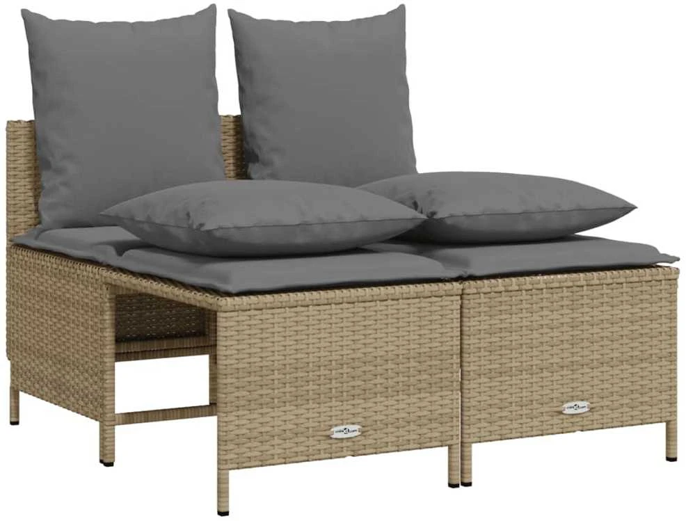Lauko baldų komplektas Sofos komplektas su pagalvėlėmis, 4 dalių, smėlio, poliratanas