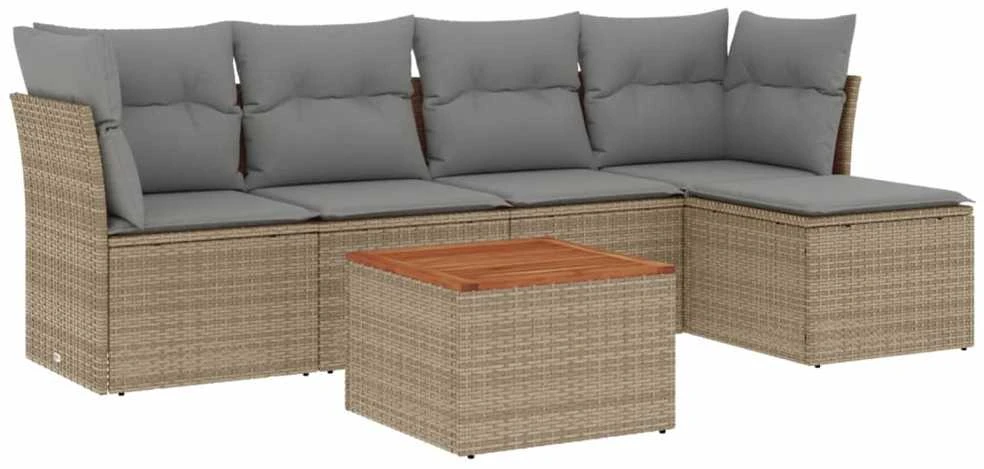Sofa Sofos komplektas su pagalvėlėmis, 6 dalių, smėlio, poliratanas