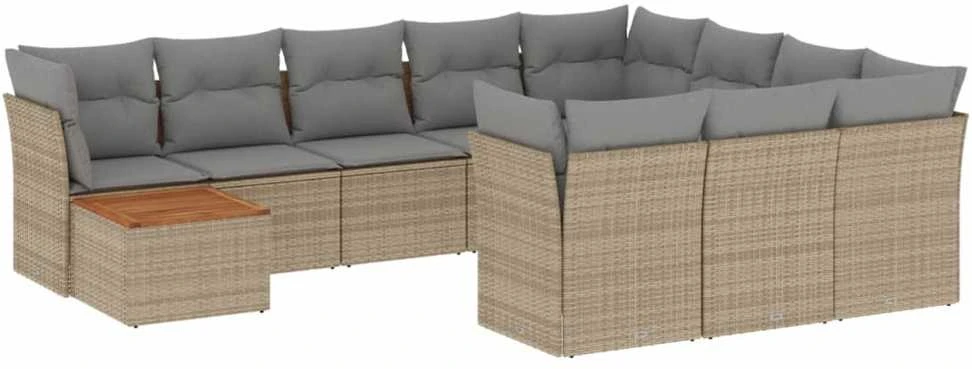 Sofa Sofos komplektas su pagalvėlėmis, 11 dalių, smėlio, poliratanas