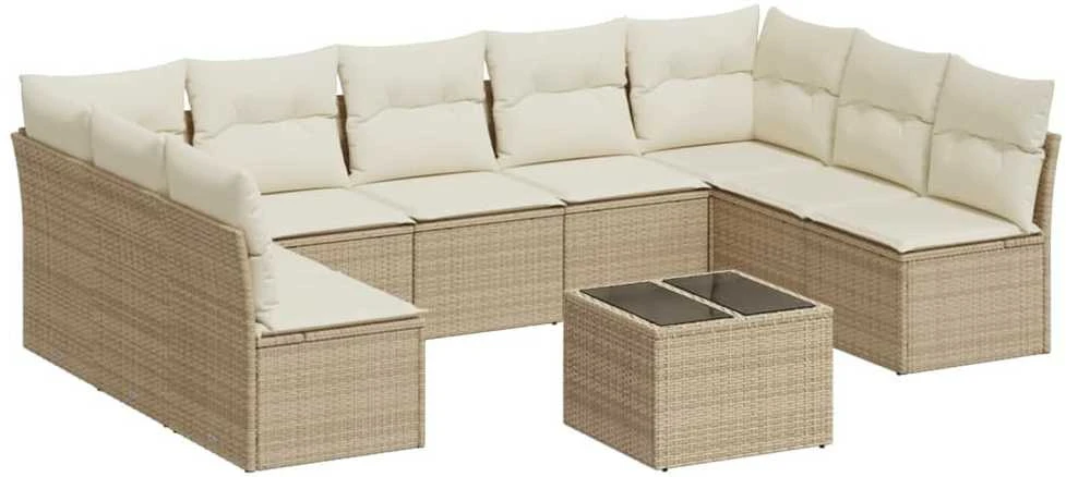 Sofa Sofos komplektas su pagalvėlėmis, 10 dalių, smėlio, poliratanas