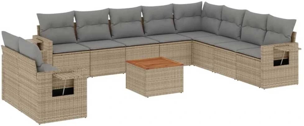 Sofa Sofos komplektas su pagalvėlėmis, 11 dalių, smėlio, poliratanas