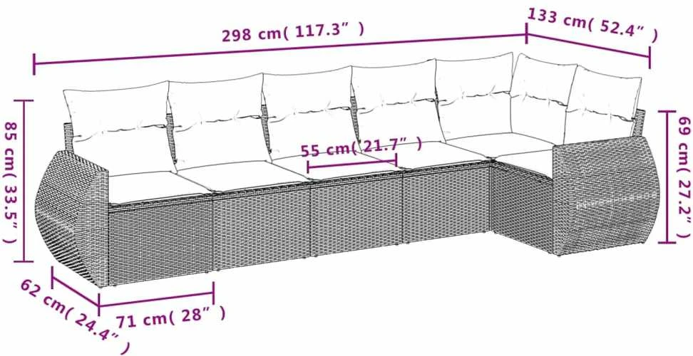 Sofa Sofos komplektas su pagalvėlėmis, 6 dalių, pilkas, poliratanas