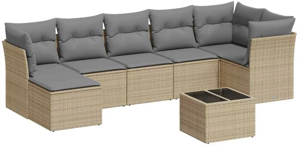 Sofa Sofos komplektas su pagalvėlėmis, 8 dalių, smėlio, poliratanas