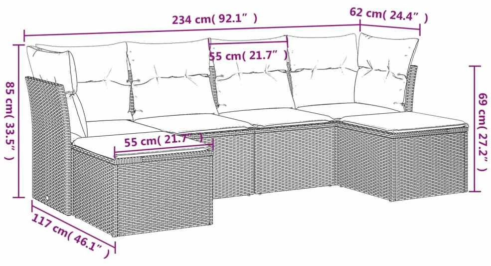 Sofa Sofos komplektas su pagalvėlėmis, 6 dalių, pilkas, poliratanas