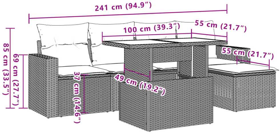 Sofa Sofos komplektas su pagalvėlėmis, 6 dalių, smėlio, poliratanas
