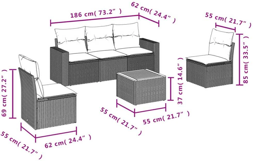 Sofa Sofos komplektas su pagalvėlėmis, 6 dalių, smėlio, poliratanas
