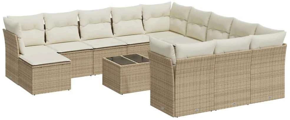 Sofa Sofos komplektas su pagalvėlėmis, 13 dalių, smėlio, poliratanas