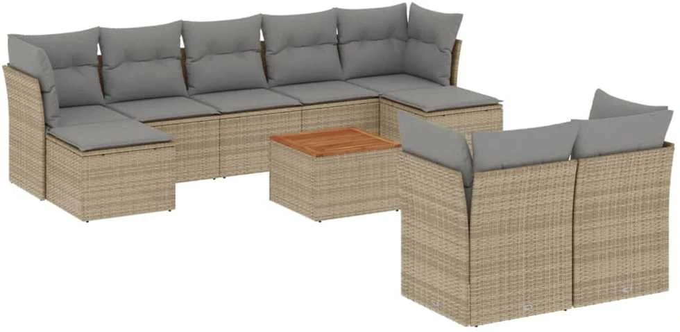 Sofa Sofos komplektas su pagalvėlėmis, 10 dalių, smėlio, poliratanas