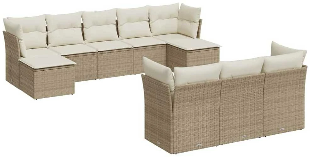 Sofa Sofos komplektas su pagalvėlėmis, 10 dalių, smėlio, poliratanas