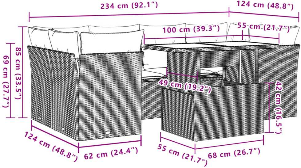 Lauko baldų komplektas Sofos komplektas su pagalvėlėmis, 7 dalių, smėlio, poliratanas