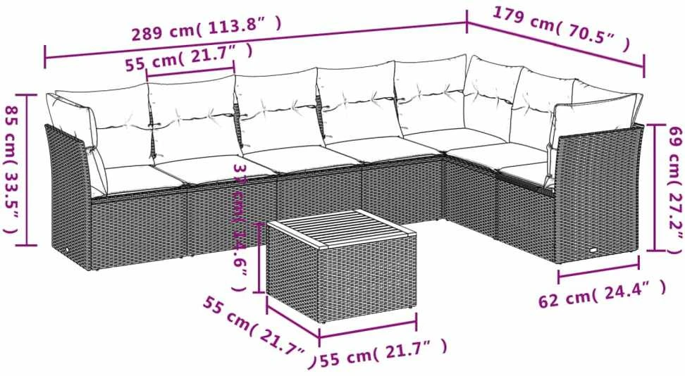 Lauko baldų komplektas Sofos komplektas su pagalvėlėmis, 8 dalių, smėlio, poliratanas