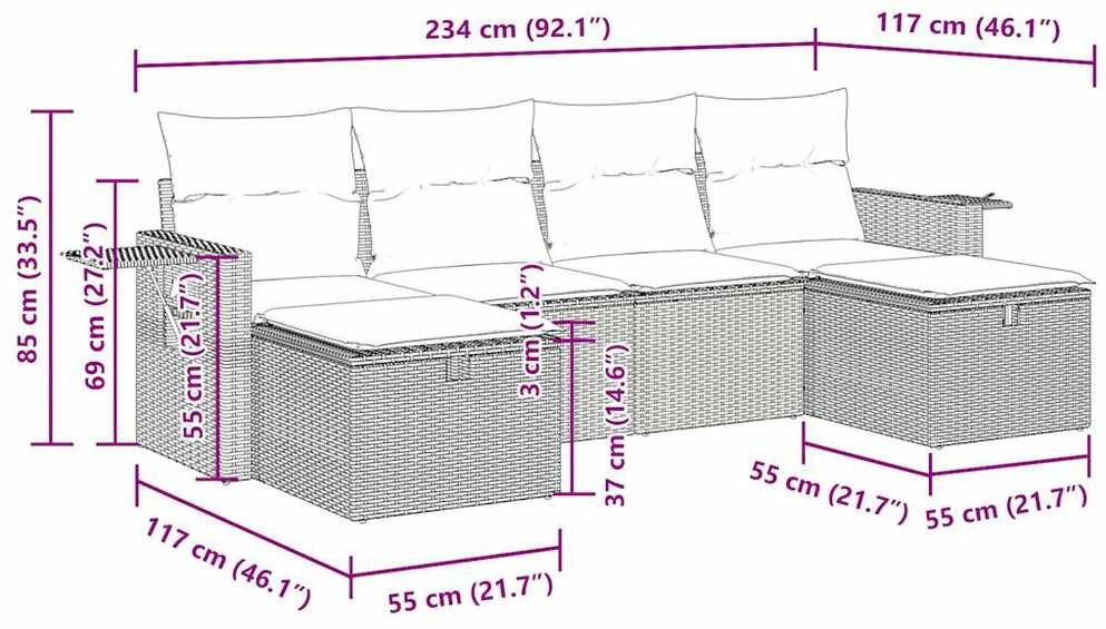 Lauko baldų komplektas Sofos komplektas su pagalvėlėmis, 6 dalių, smėlio, poliratanas