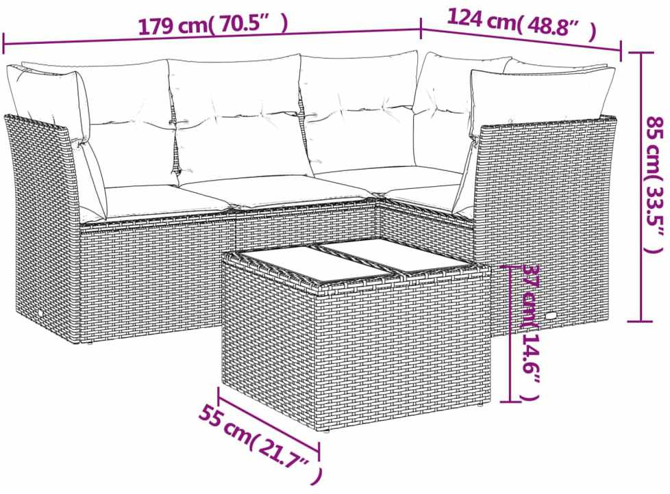 Sofa Sofos komplektas su pagalvėlėmis, 5 dalių, smėlio, poliratanas