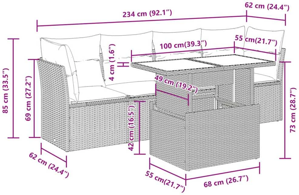 Lauko baldų komplektas Sofos komplektas su pagalvėlėmis, 5 dalių, smėlio, poliratanas