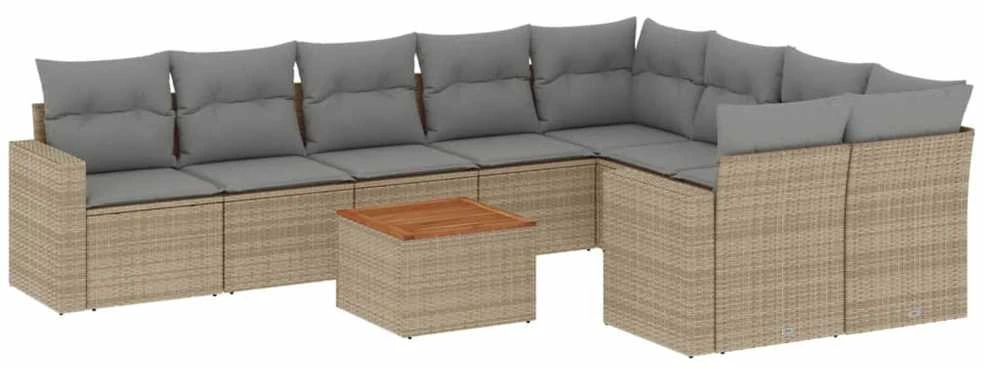 Sofa Sofos komplektas su pagalvėlėmis, 10 dalių, smėlio, poliratanas