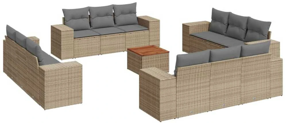 Sofa Sofos komplektas su pagalvėlėmis, 13 dalių, smėlio, poliratanas