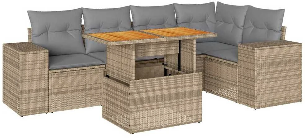 Sofa Sofos komplektas su pagalvėlėmis, 6 dalių, smėlio, poliratanas