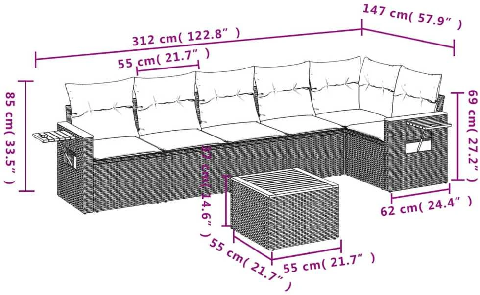 Sofa Sofos komplektas su pagalvėlėmis, 7 dalių, smėlio, poliratanas