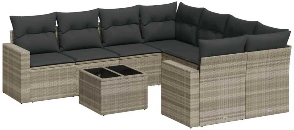 Sofa Sofos komplektas su pagalvėlėmis, 9 dalių, pilkas, poliratanas