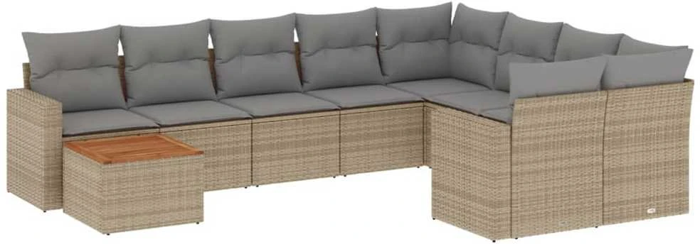 Sofa Sofos komplektas su pagalvėlėmis, 10 dalių, smėlio, poliratanas