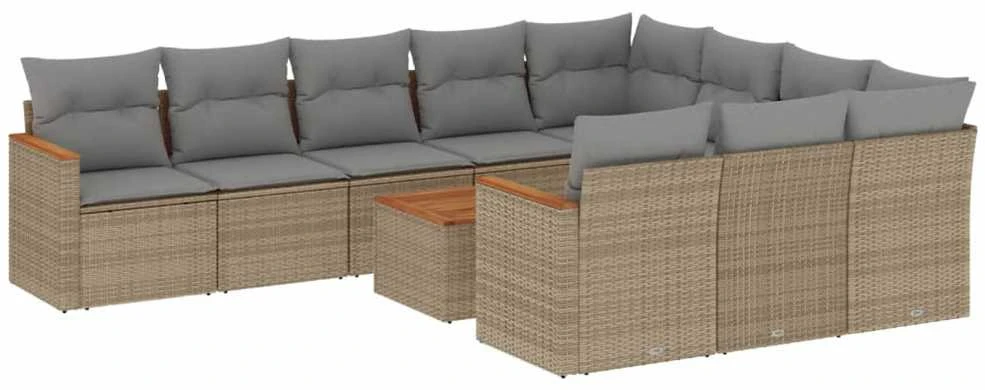 Sofa Sofos komplektas su pagalvėlėmis, 11 dalių, smėlio, poliratanas