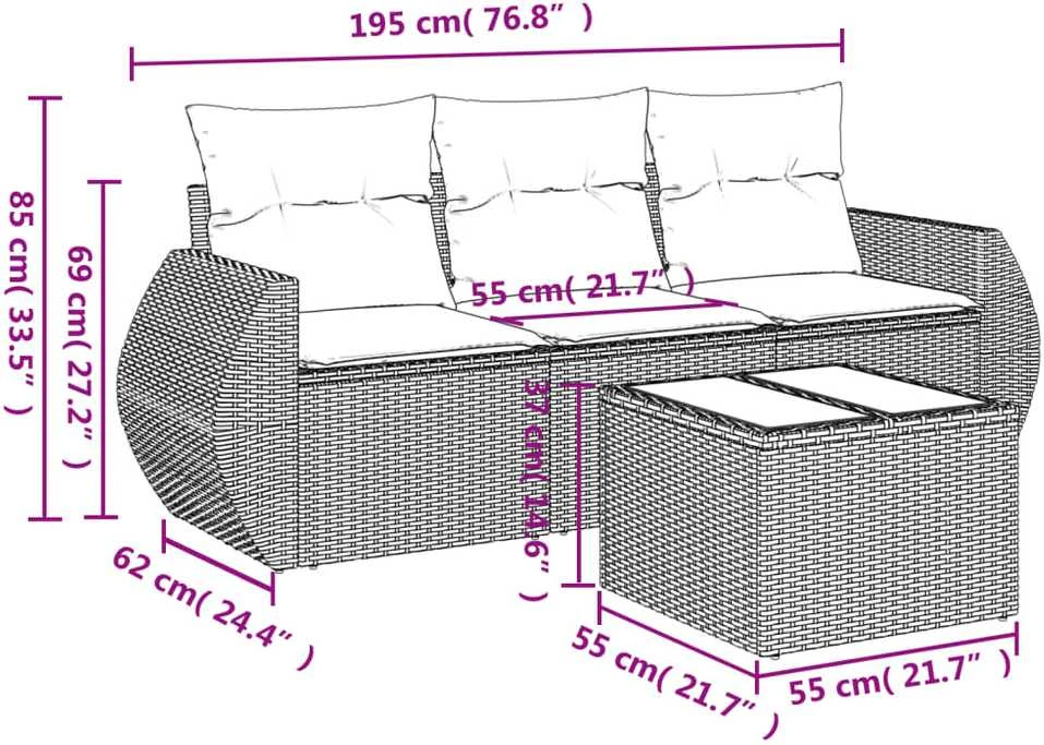 Sofa Sofos komplektas su pagalvėlėmis, 4 dalių, smėlio, poliratanas
