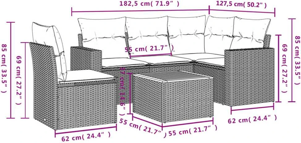 Lauko baldų komplektas Sofos komplektas su pagalvėlėmis, 6 dalių, smėlio, poliratanas