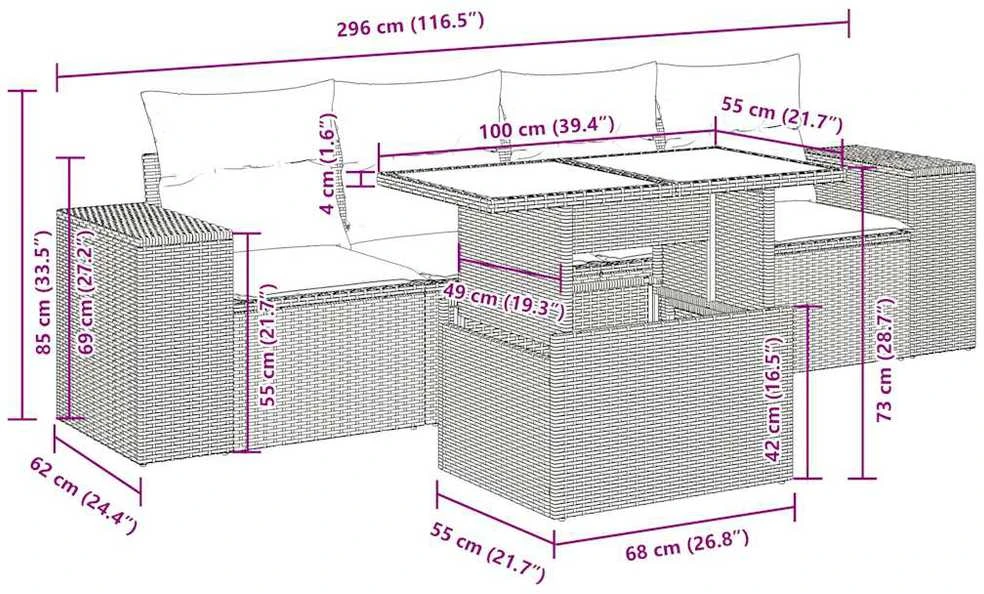 Lauko baldų komplektas Sofos komplektas su pagalvėlėmis, 5 dalių, smėlio, poliratanas
