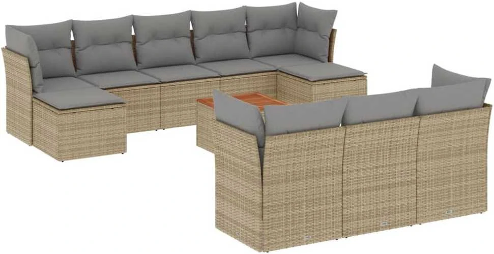 Sofa Sofos komplektas su pagalvėlėmis, 11 dalių, smėlio, poliratanas