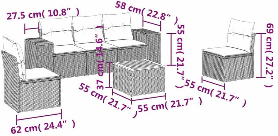 Sofa Sofos komplektas su pagalvėlėmis, 6 dalių, smėlio, poliratanas