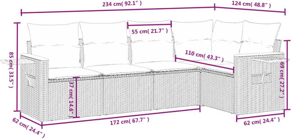 Lauko baldų komplektas Sofos komplektas su pagalvėlėmis, 6 dalių, smėlio, poliratanas