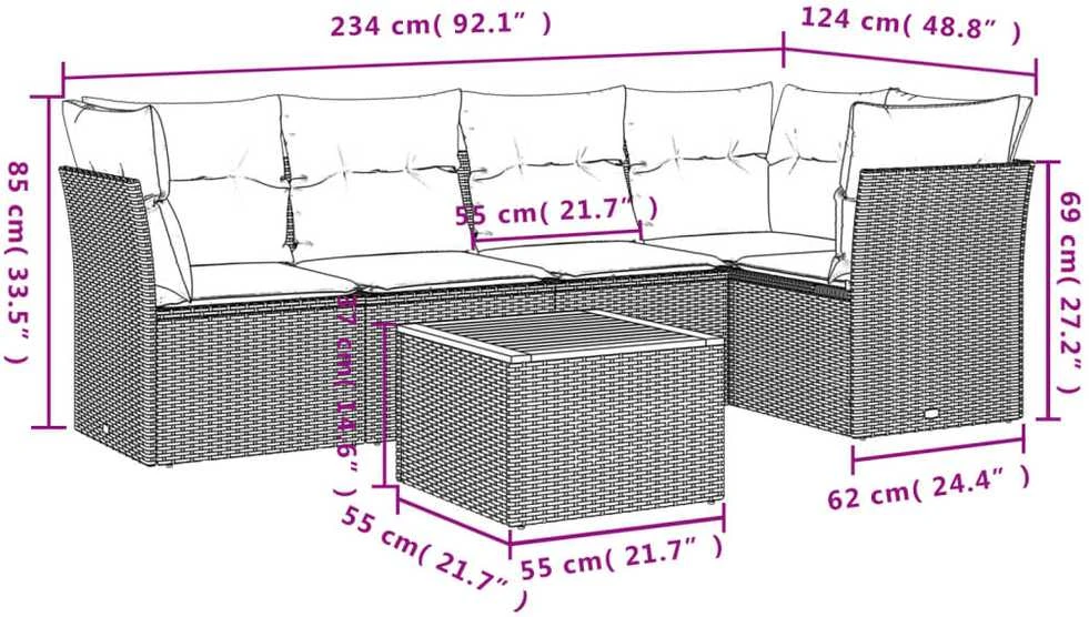 Lauko baldų komplektas Sofos komplektas su pagalvėlėmis, 6 dalių, smėlio, poliratanas