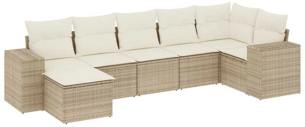 Sofa Sofos komplektas su pagalvėlėmis, 7 dalių, smėlio, poliratanas