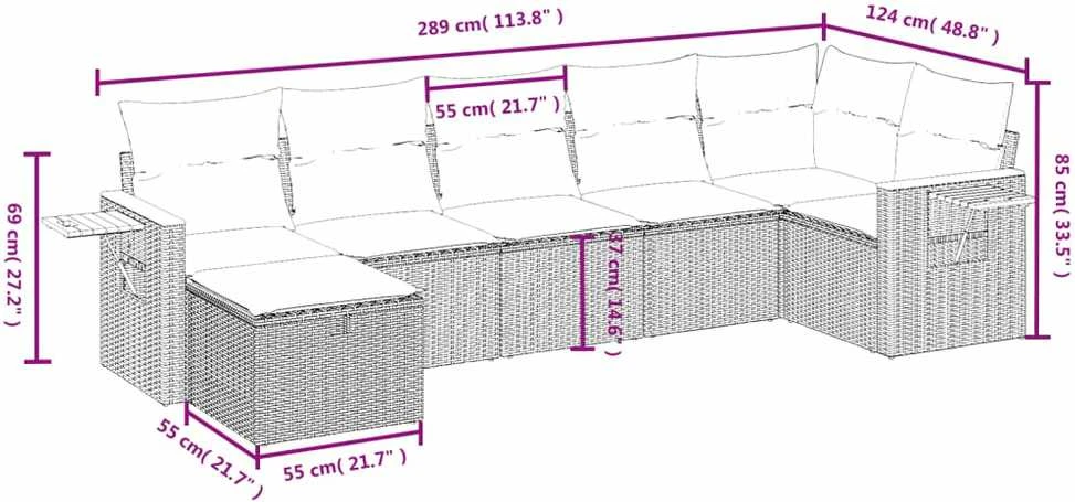 Lauko baldų komplektas Sofos komplektas su pagalvėlėmis, 7 dalių, pilkas, poliratanas