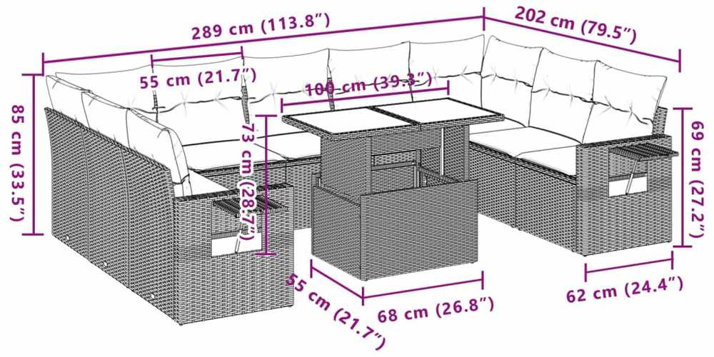 Lauko baldų komplektas Sofos komplektas su pagalvėlėmis, 10 dalių, smėlio, poliratanas
