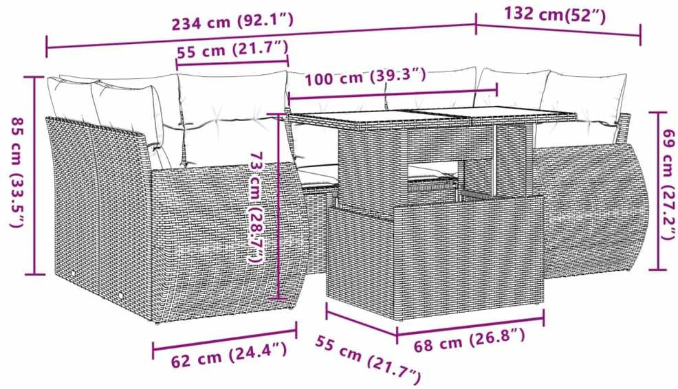 Lauko baldų komplektas Sofos komplektas su pagalvėlėmis, 7 dalių, pilkas, poliratanas