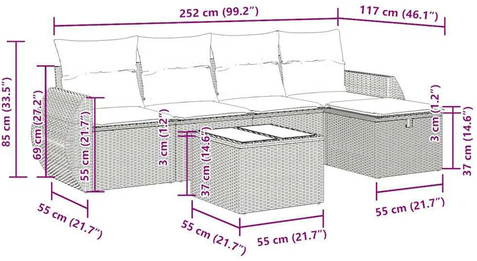 Lauko baldų komplektas Sofos komplektas su pagalvėlėmis, 6 dalių, juodas, poliratanas