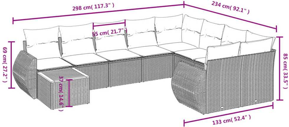 Sofa Sofos komplektas su pagalvėlėmis, 10 dalių, smėlio, poliratanas