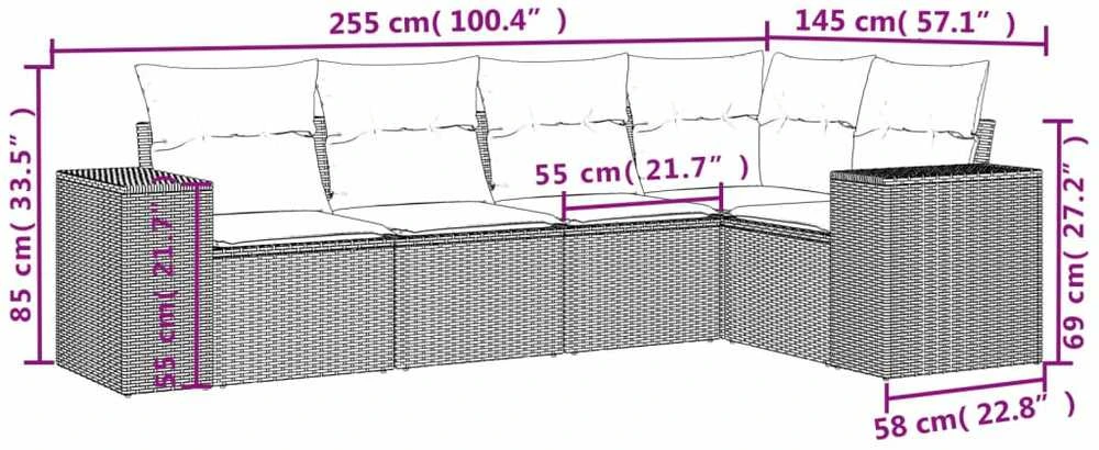 Sofa Sofos komplektas su pagalvėlėmis, 5 dalių, pilkas, poliratanas