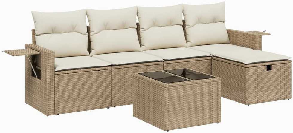Sofa Sofos komplektas su pagalvėlėmis, 6 dalių, smėlio, poliratanas