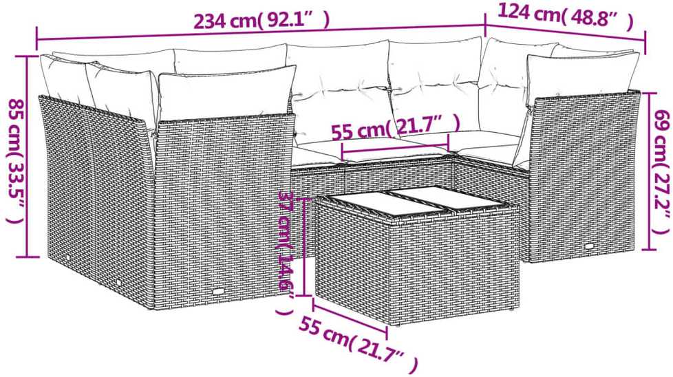 Sofa Sofos komplektas su pagalvėlėmis, 7 dalių, smėlio, poliratanas