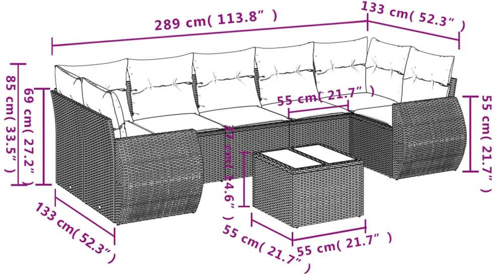 Sofa Sofos komplektas su pagalvėlėmis, 8 dalių, smėlio, poliratanas