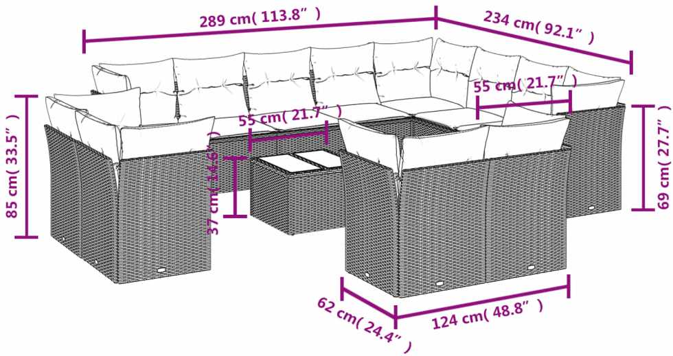 Sofa Sofos komplektas su pagalvėlėmis, 13 dalių, smėlio, poliratanas