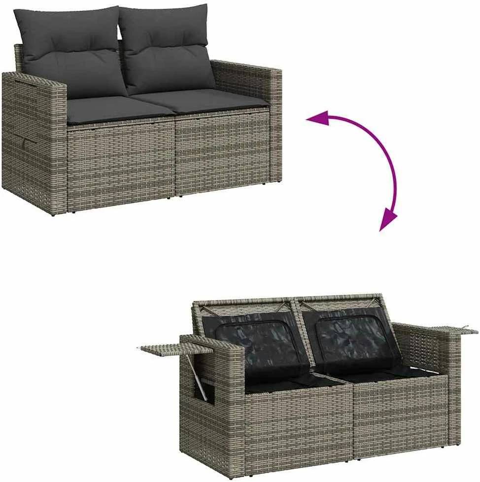 Sofa Sofos komplektas su pagalvėlėmis, 7 dalių, pilkas, poliratanas