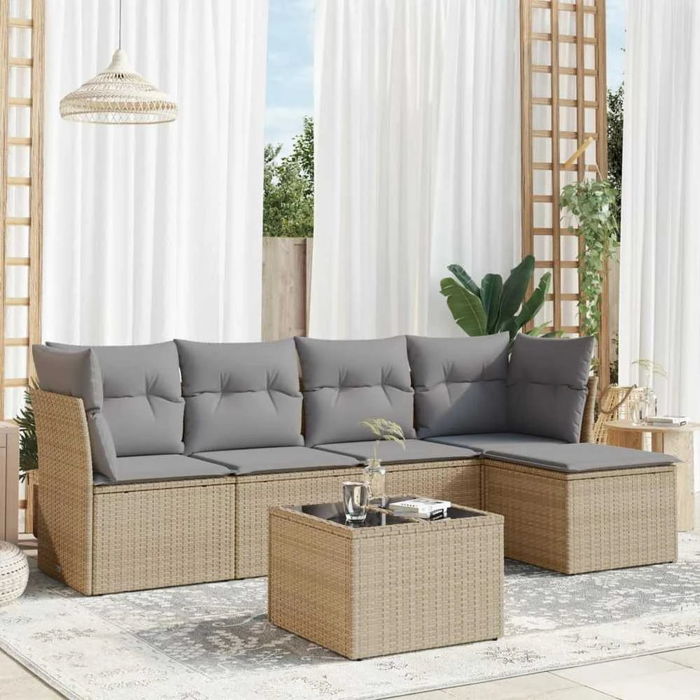 Sofa Sofos komplektas su pagalvėlėmis, 6 dalių, smėlio, poliratanas