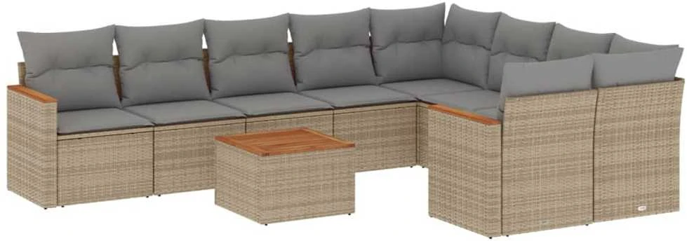 Sofa Sofos komplektas su pagalvėlėmis, 10 dalių, smėlio, poliratanas