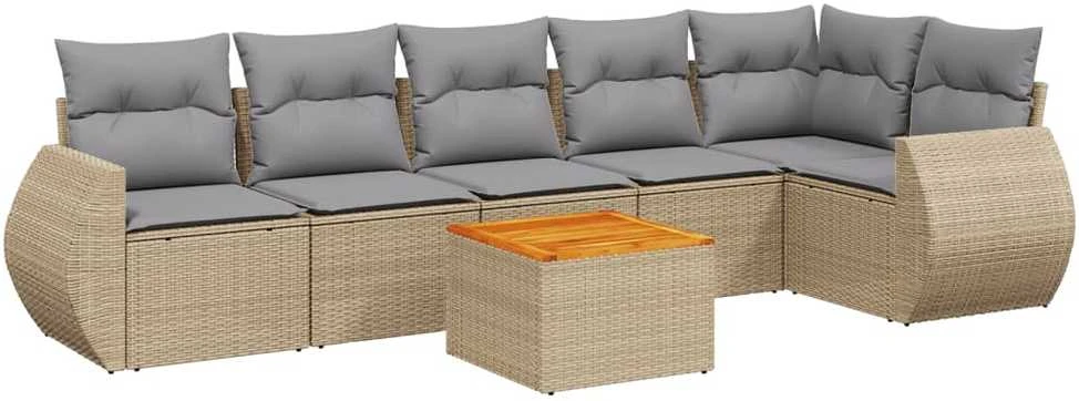 Sofa Sofos komplektas su pagalvėlėmis, 7 dalių, smėlio, poliratanas