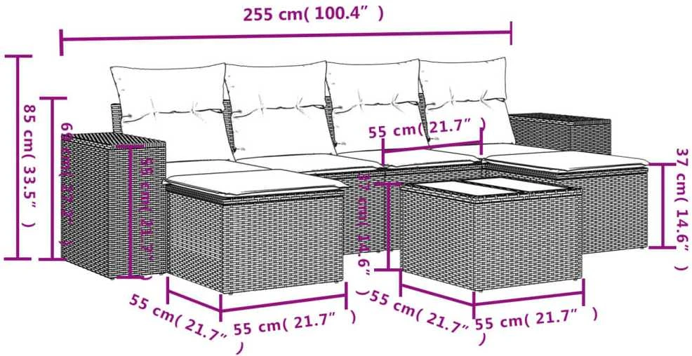 Lauko baldų komplektas Sofos komplektas su pagalvėlėmis, 7 dalių, smėlio, poliratanas