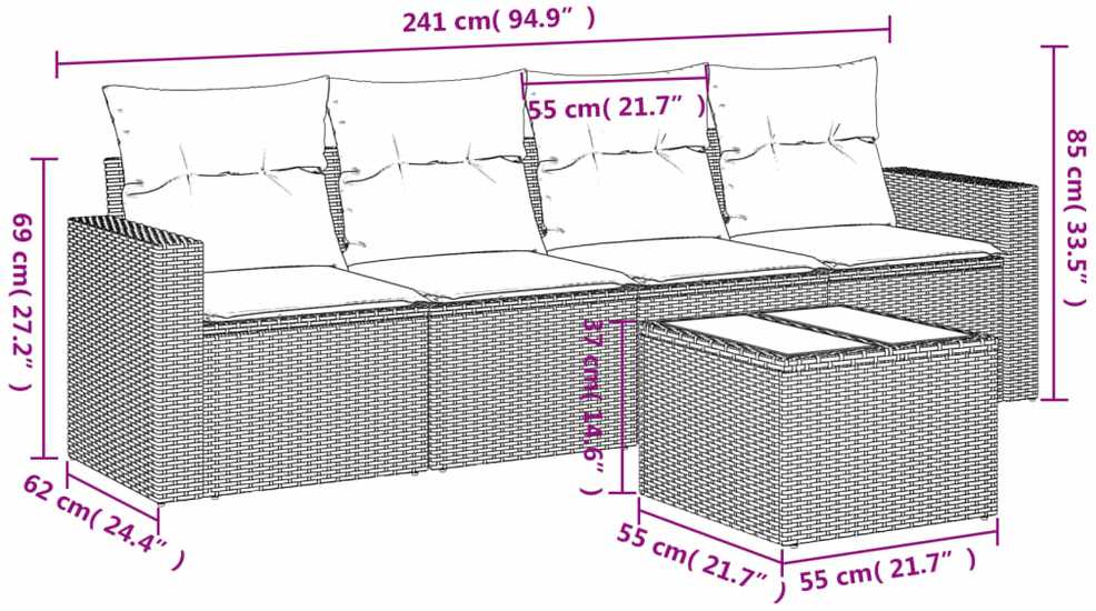 Lauko baldų komplektas Sofos komplektas su pagalvėlėmis, 5 dalių, smėlio, poliratanas